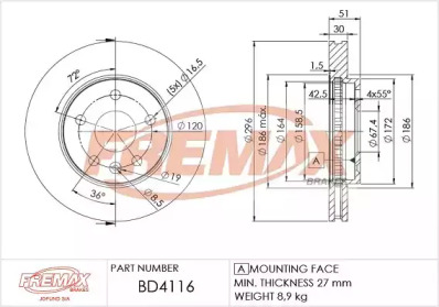 FREMAX bd4116 -  Тормозной диск