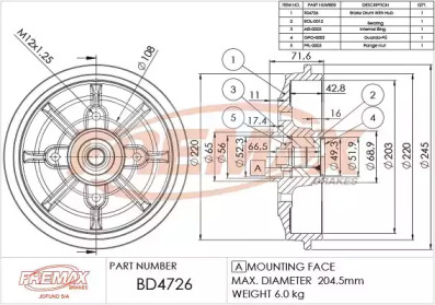FREMAX bd4726 -  Тормозной барабан