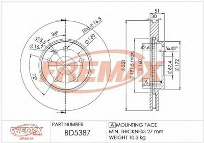 FREMAX bd5387 -  Тормозной диск