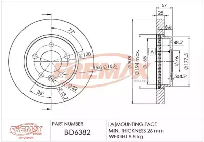 FREMAX bd6382 -  Тормозной диск