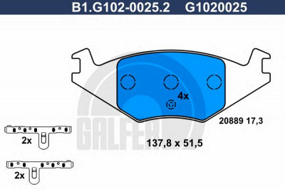 GALFER b1g10200252 -  Комплект тормозных колодок, дисковый тормоз
