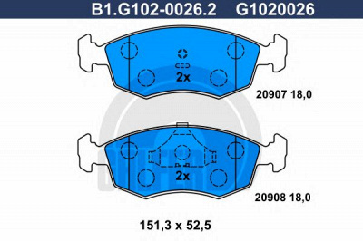 GALFER b1g10200262 -  Комплект тормозных колодок, дисковый тормоз