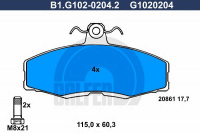 GALFER b1g10202042 -  Комплект тормозных колодок, дисковый тормоз