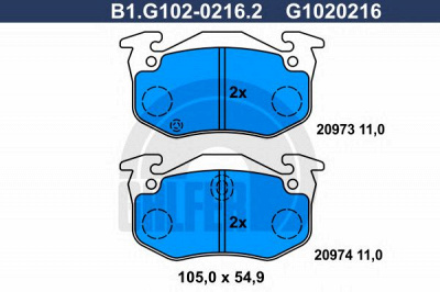 GALFER b1g10202162 -  Комплект тормозных колодок, дисковый тормоз