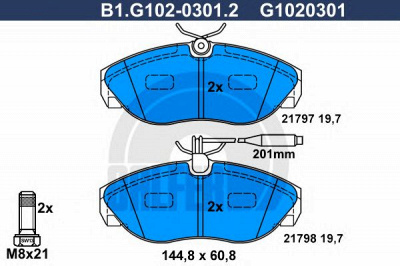 GALFER b1g10203012 -  Комплект тормозных колодок, дисковый тормоз