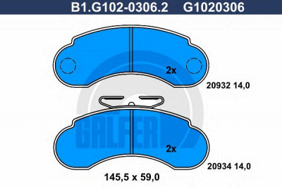 GALFER b1g10203062 -  Комплект тормозных колодок, дисковый тормоз