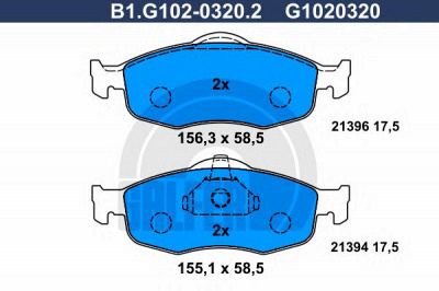 GALFER b1g10203202 -  Комплект тормозных колодок, дисковый тормоз