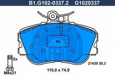 GALFER b1g10203372 -  Комплект тормозных колодок, дисковый тормоз