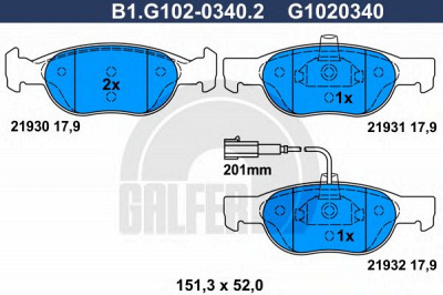 GALFER b1g10203402 -  Комплект тормозных колодок, дисковый тормоз