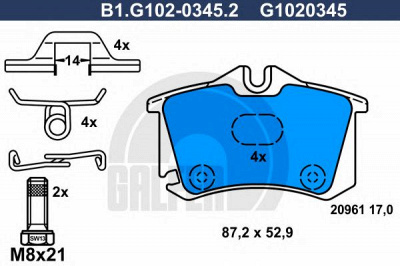 GALFER b1g10203452 -  Комплект тормозных колодок, дисковый тормоз
