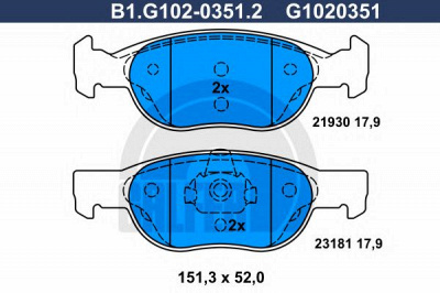 GALFER b1g10203512 -  Комплект тормозных колодок, дисковый тормоз
