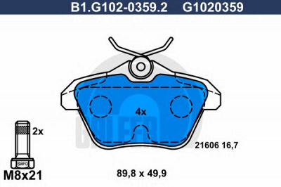 GALFER b1g10203592 -  Комплект тормозных колодок, дисковый тормоз