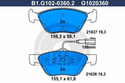 GALFER b1g10203602 -  Комплект тормозных колодок, дисковый тормоз