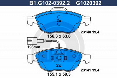 GALFER b1g10203922 -  Комплект тормозных колодок, дисковый тормоз