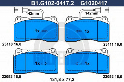 GALFER b1g10204172 -  Комплект тормозных колодок, дисковый тормоз