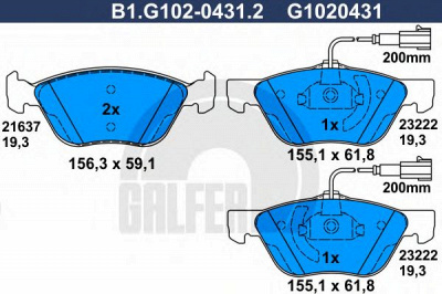 GALFER b1g10204312 -  Комплект тормозных колодок, дисковый тормоз