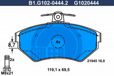 GALFER b1g10204442 -  Комплект тормозных колодок, дисковый тормоз