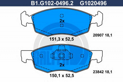 GALFER b1g10204962 -  Комплект тормозных колодок, дисковый тормоз