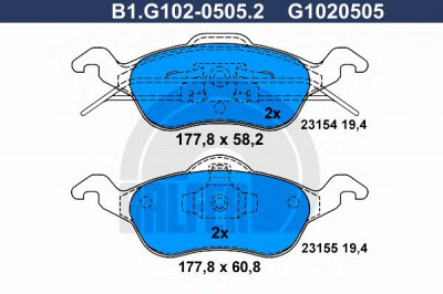 GALFER b1g10205052 -  Комплект тормозных колодок, дисковый тормоз