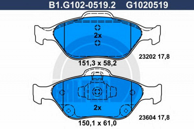 GALFER b1g10205192 -  Комплект тормозных колодок, дисковый тормоз