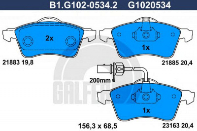 GALFER b1g10205342 -  Комплект тормозных колодок, дисковый тормоз