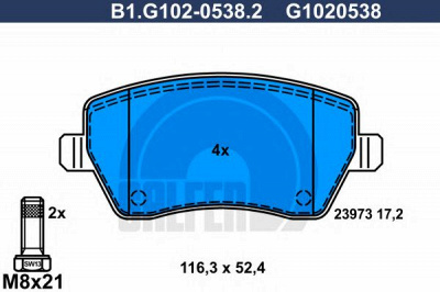 GALFER b1g10205382 -  Комплект тормозных колодок, дисковый тормоз
