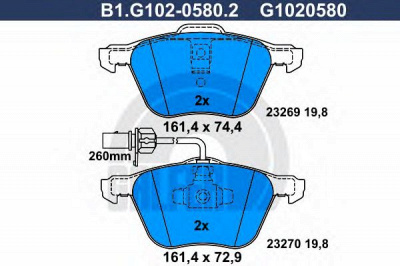 GALFER b1g10205802 -  Комплект тормозных колодок, дисковый тормоз