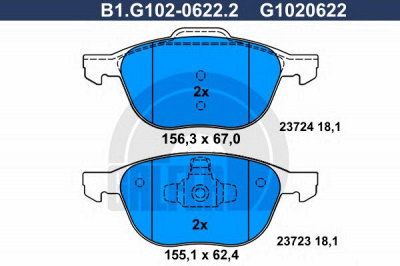 GALFER b1g10206222 -  Комплект тормозных колодок, дисковый тормоз
