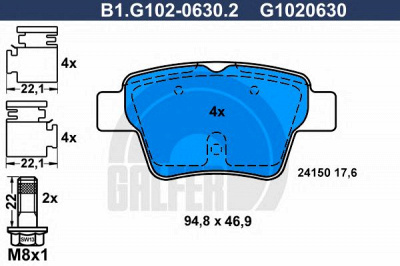 GALFER b1g10206302 -  Комплект тормозных колодок, дисковый тормоз
