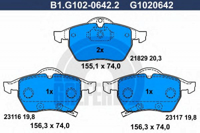 GALFER b1g10206422 -  Комплект тормозных колодок, дисковый тормоз