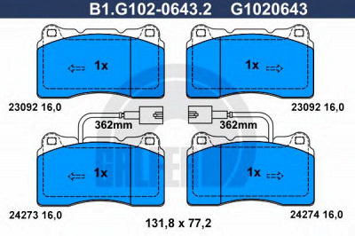 GALFER b1g10206432 -  Комплект тормозных колодок, дисковый тормоз