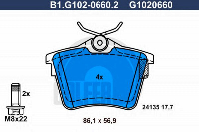 GALFER b1g10206602 -  Комплект тормозных колодок, дисковый тормоз