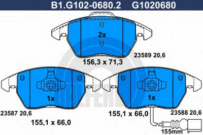 GALFER b1g10206802 -  Комплект тормозных колодок, дисковый тормоз