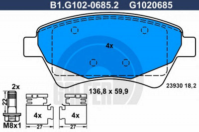 GALFER b1g10206852 -  Комплект тормозных колодок, дисковый тормоз