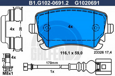 GALFER b1g10206912 -  Комплект тормозных колодок, дисковый тормоз