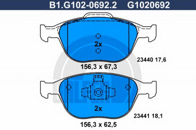 GALFER b1g10206922 -  Комплект тормозных колодок, дисковый тормоз