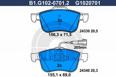 GALFER b1g10207012 -  Комплект тормозных колодок, дисковый тормоз