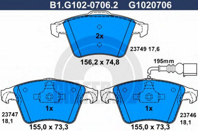 GALFER b1g10207062 -  Комплект тормозных колодок, дисковый тормоз