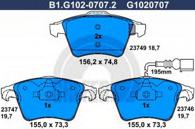 GALFER b1g10207072 -  Комплект тормозных колодок, дисковый тормоз