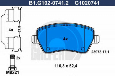 GALFER b1g10207412 -  Комплект тормозных колодок, дисковый тормоз
