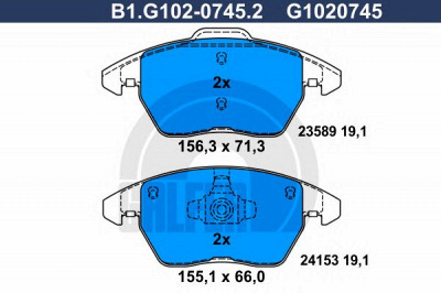 GALFER b1g10207452 -  Комплект тормозных колодок, дисковый тормоз