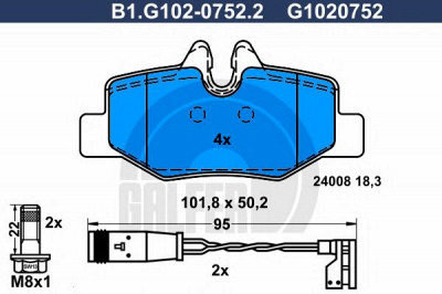 GALFER b1g10207522 -  Комплект тормозных колодок, дисковый тормоз