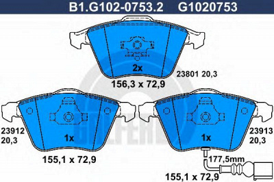 GALFER b1g10207532 -  Комплект тормозных колодок, дисковый тормоз