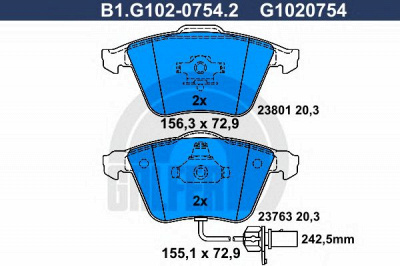 GALFER b1g10207542 -  Комплект тормозных колодок, дисковый тормоз