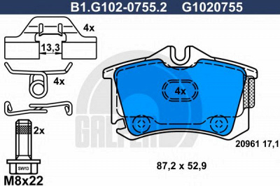 GALFER b1g10207552 -  Комплект тормозных колодок, дисковый тормоз