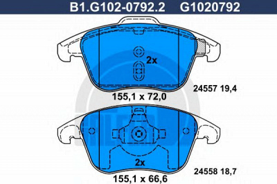 GALFER b1g10207922 -  Комплект тормозных колодок, дисковый тормоз