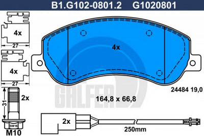 GALFER b1g10208012 -  Комплект тормозных колодок, дисковый тормоз