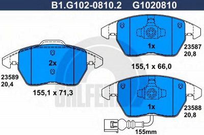 GALFER b1g10208102 -  Комплект тормозных колодок, дисковый тормоз