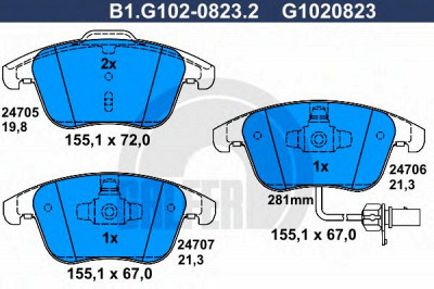 GALFER b1g10208232 -  Комплект тормозных колодок, дисковый тормоз