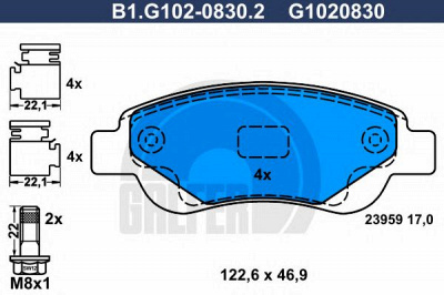 GALFER b1g10208302 -  Комплект тормозных колодок, дисковый тормоз